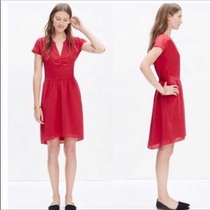 Madewell Fable Silk Short Sleeve Dress in Red Sz 8